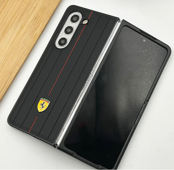Samsung Galaxy Z Fold 4 Ferrari Sports Car Logo Suitcase Line Design Case- Black