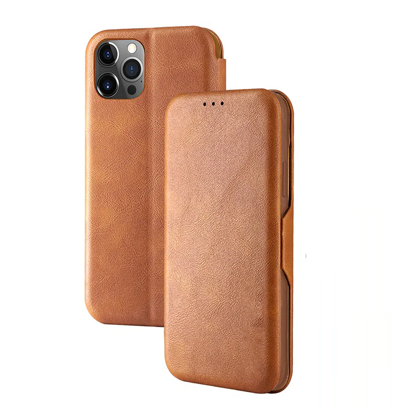 iPhone 14 Leather Flip Cover Stand With Card Holder Logo Cut Case