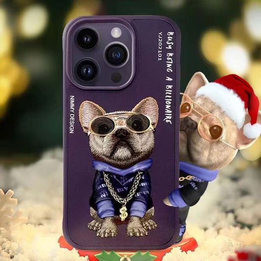 iPhone 15 Nimmy 3D Embroided Swag Dog Case Cover - Purple