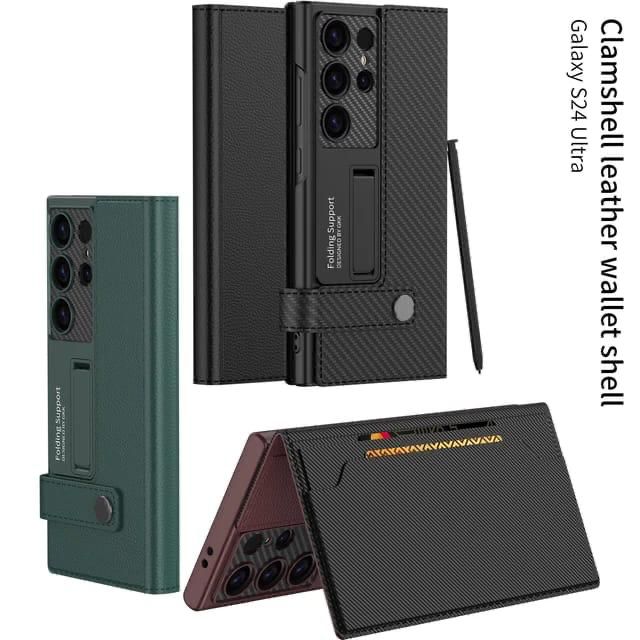 Samsung Galaxy S24 Leather Wallet Flip Cover With Kickstand Hard PC - Wine