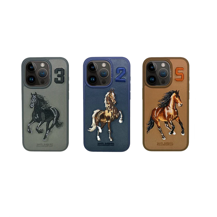 iPhone 15 Boris Series Santa Barbara Polo Racquet Club leather Case- Blue