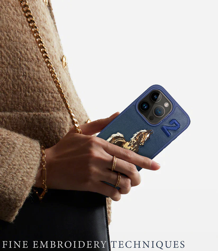 iPhone 15 Boris Series Santa Barbara Polo Racquet Club leather Case- Blue