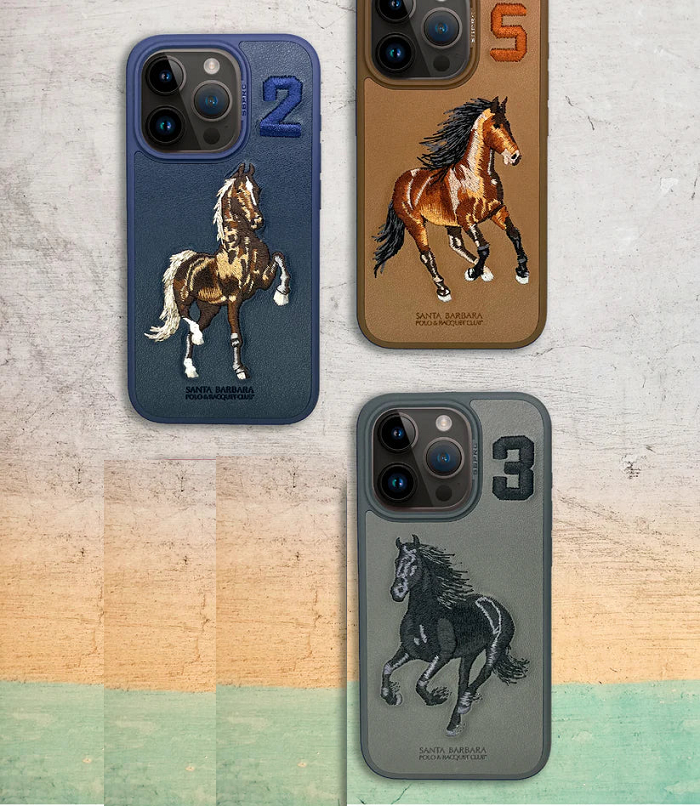 iPhone 15 Pro Boris Series Santa Barbara Polo Racquet Club leather Case- Blue