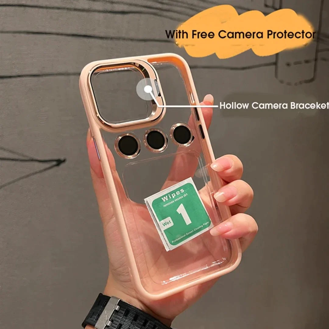 iPhone 15 Luxury Camera Lens Protector Case With Metal Stand