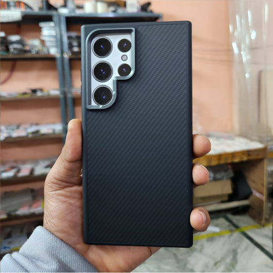 Samsung Galaxy S23 Ultra Matte Finish Defender Series Carbon Kevlar Case with Metal Camera Protection - Black