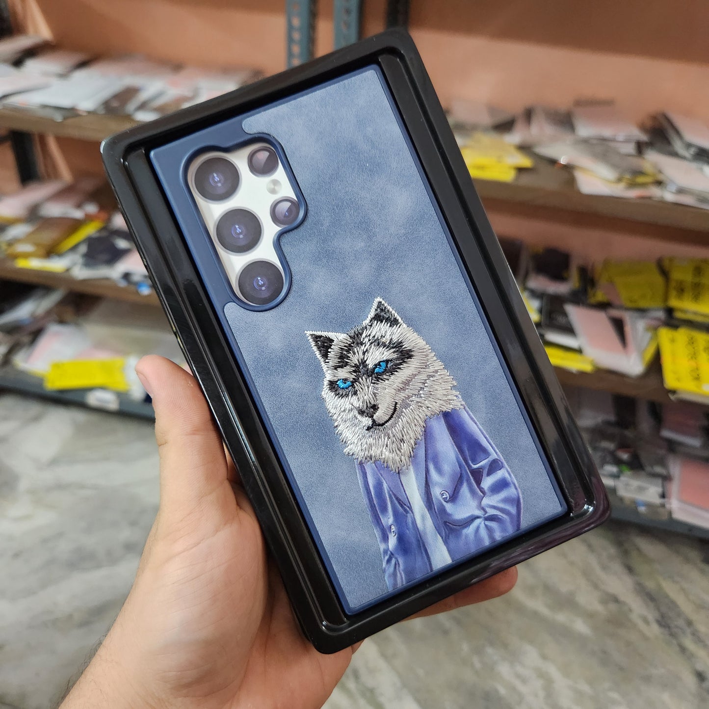 Samsung Galaxy S24 Ultra 3D Wolf Embroidery Nimmy Leather Case