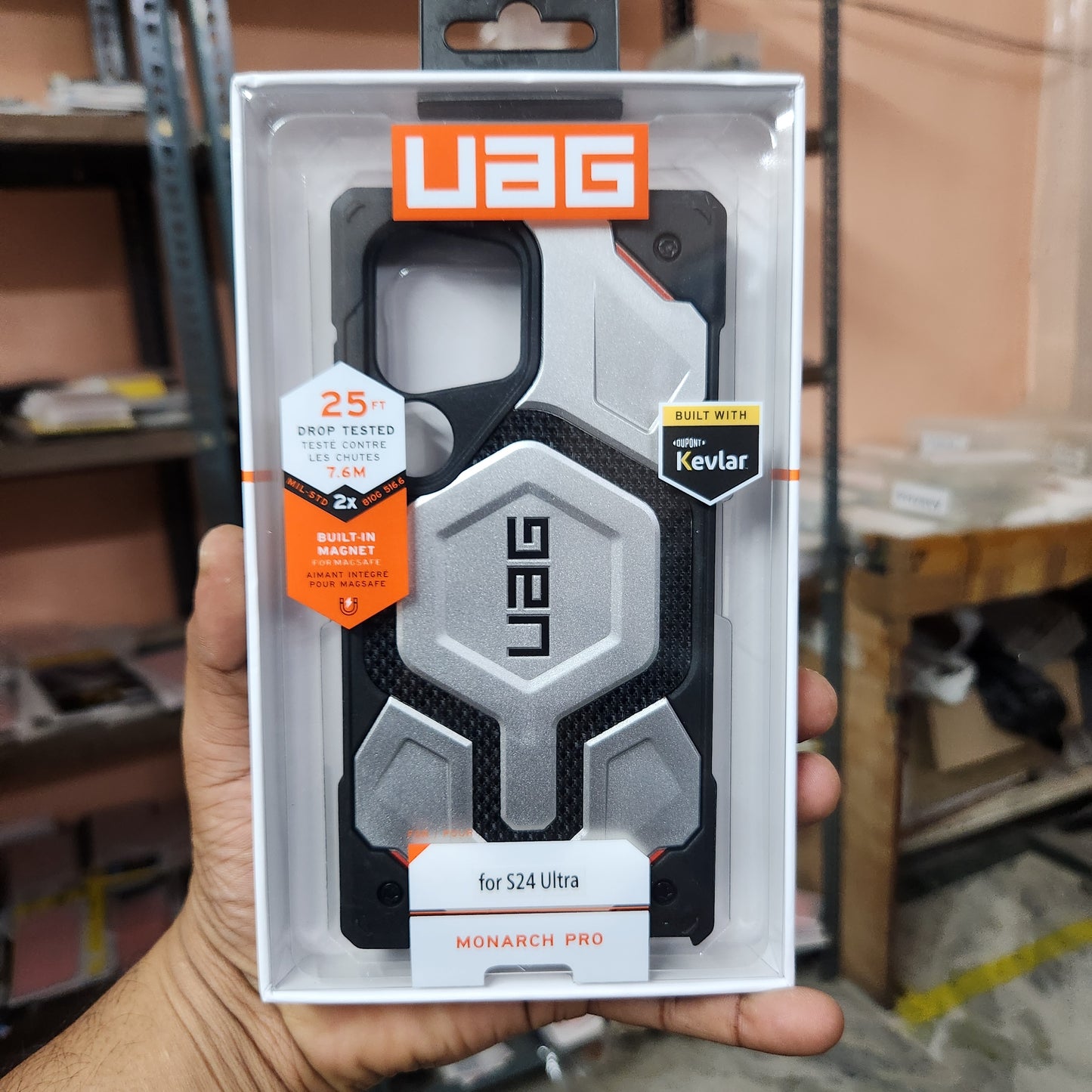 Samsung Galaxy S24 Ultra Monarch Pro Kevlar Series Rugged Armor UAG Case with Magsafe - Silver