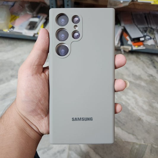 Samsung Galaxy S23 Ultra Original Flexible Matte Liquid Silicon Case With Logo - Titanium Grey