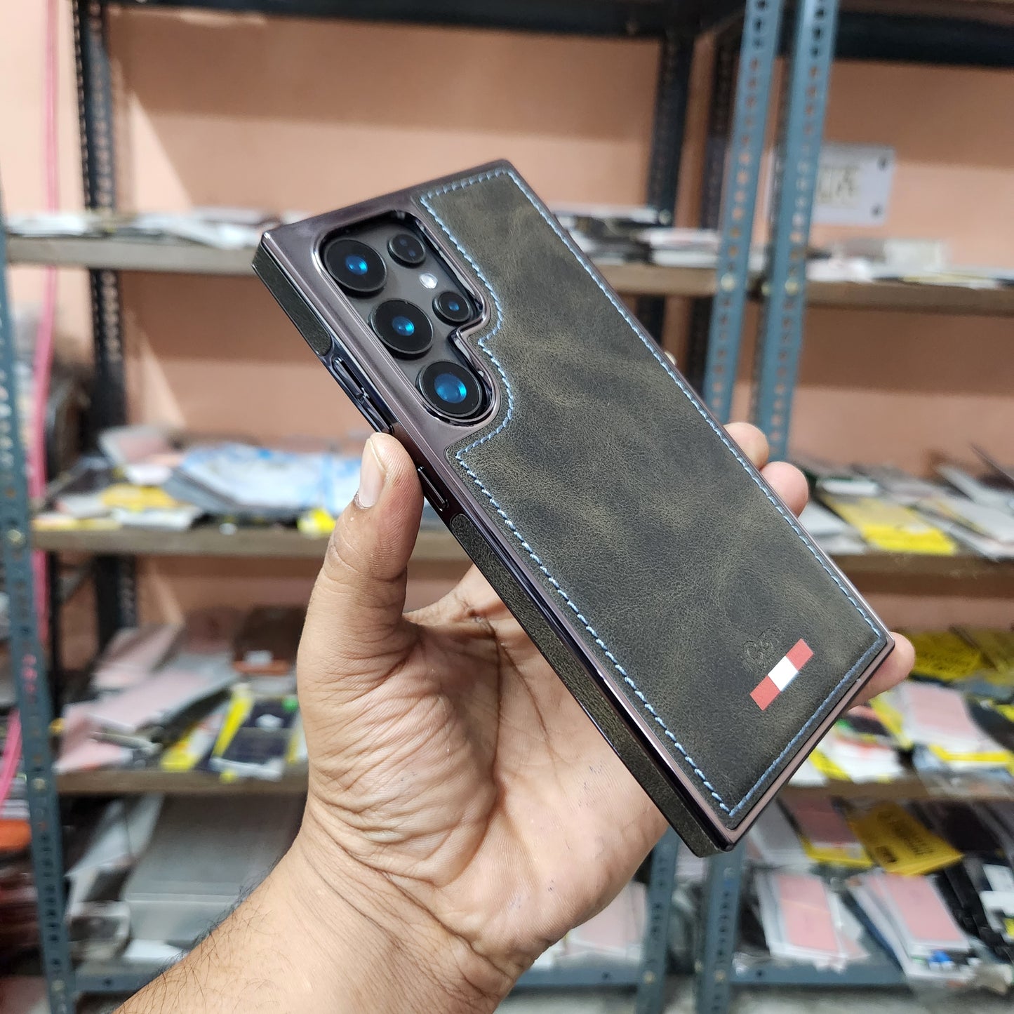 Samsung Galaxy S24 Ultra Super Slim Premium Quality Genuine Leather Case - Titanium