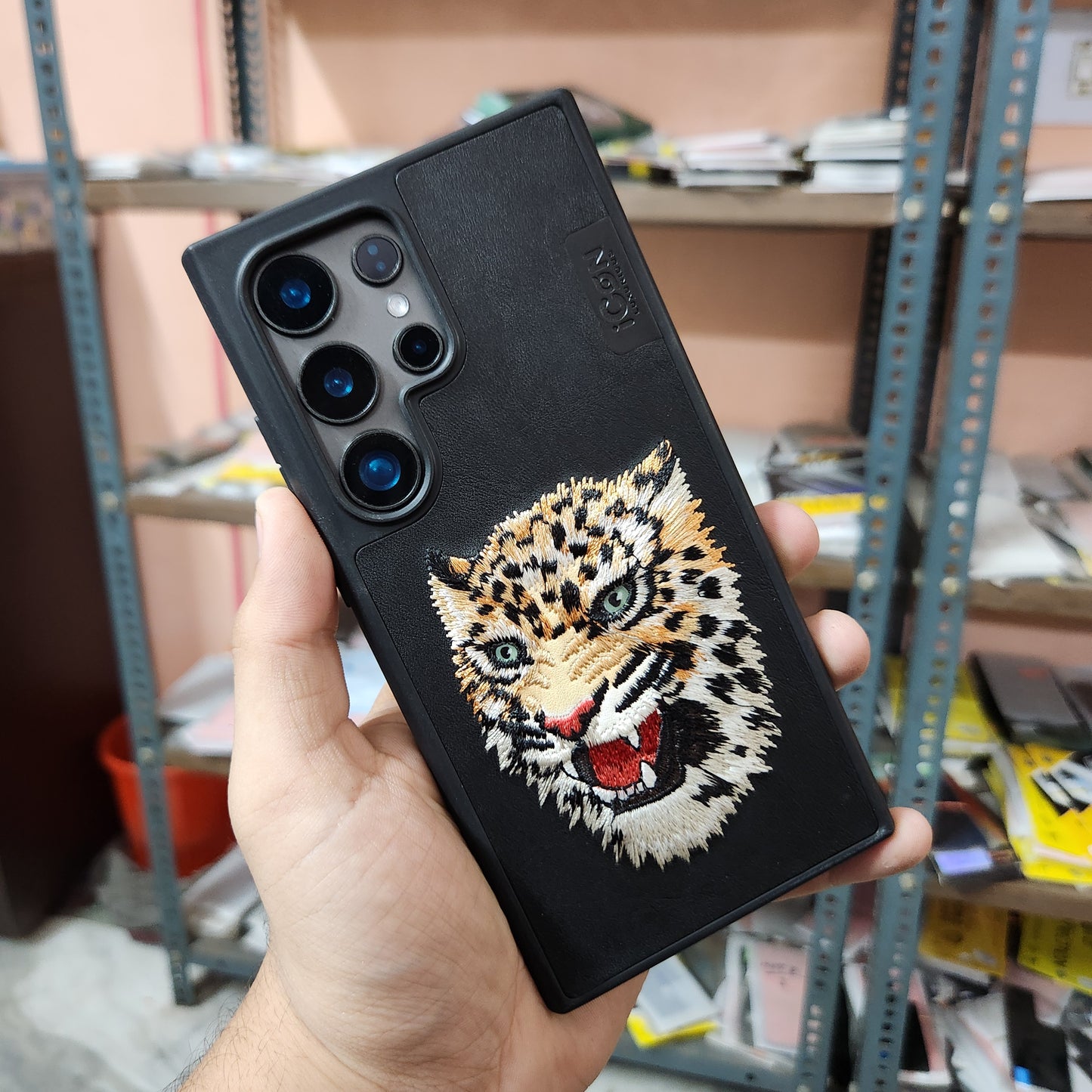 Samsung Galaxy S24 Ultra Embroidery Animal Series Original Leather Case / Leopard Face