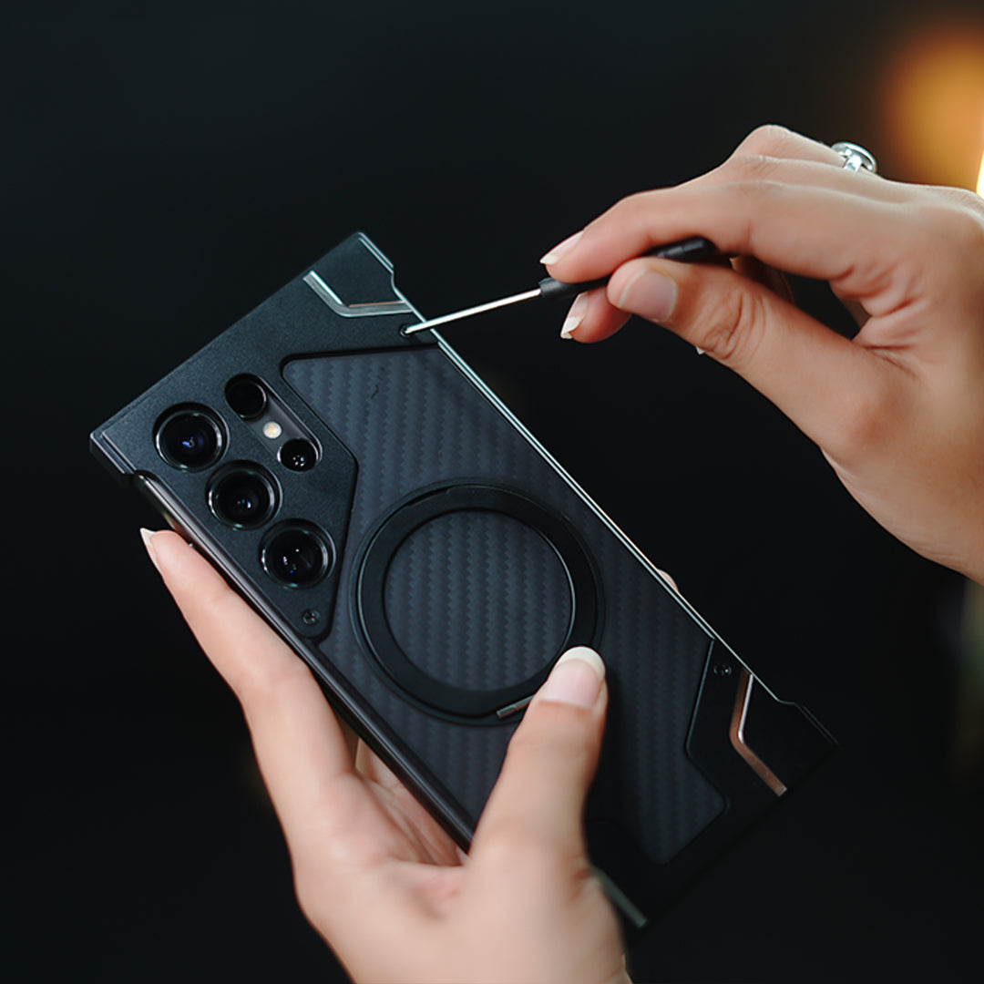 Samsung Galaxy S25 Ultra Metal Case, Frameless Shockproof Bumper Magsafe with 360ยฐ Rotatable Ring Kickstand - Titanium