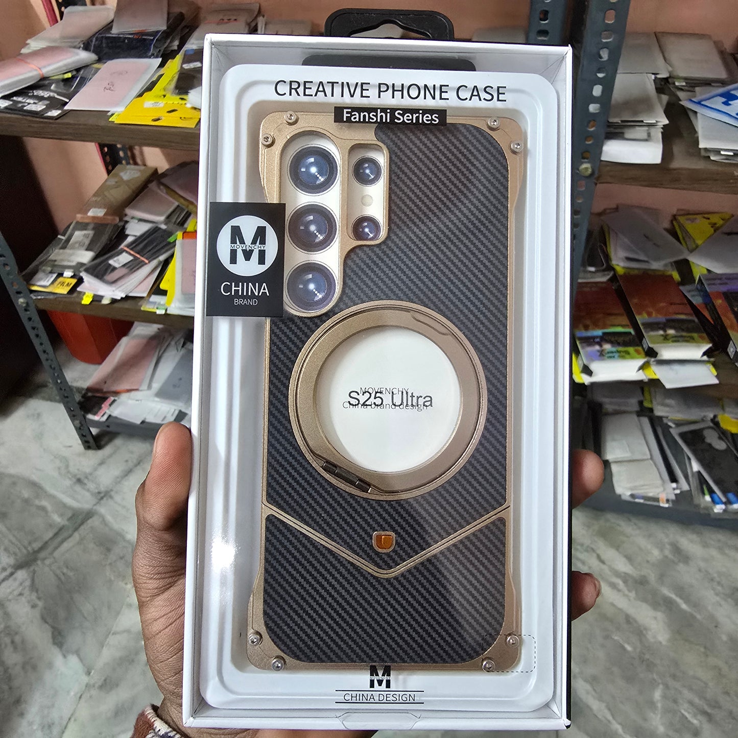 Samsung Galaxy S25 Ultra Metal Case, Frameless Metal Carbon Cover Strong Kickstand 360ยฐ Rotation Ring - Titanium