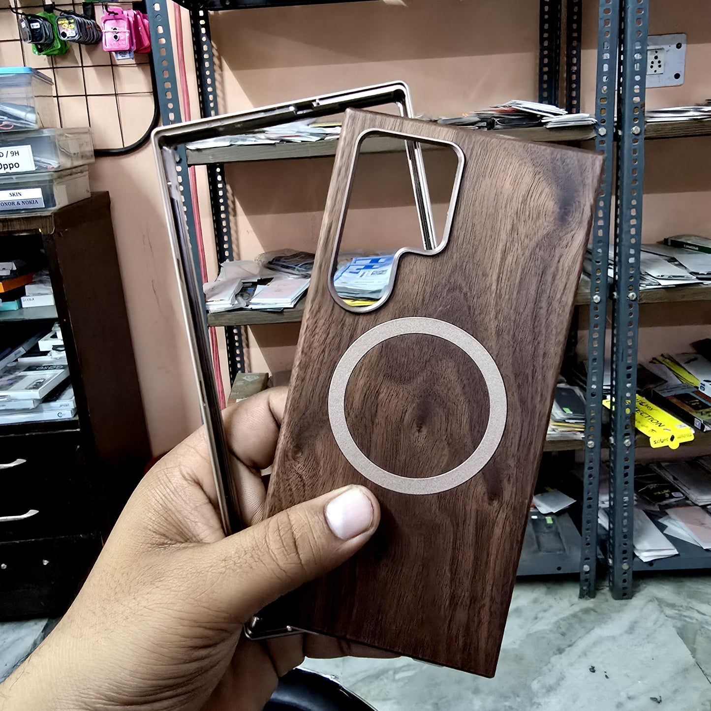 Samsung Galaxy S25 Ultra Wooden Metal Case, Metal Bumper Shockproof Case with Magsafe