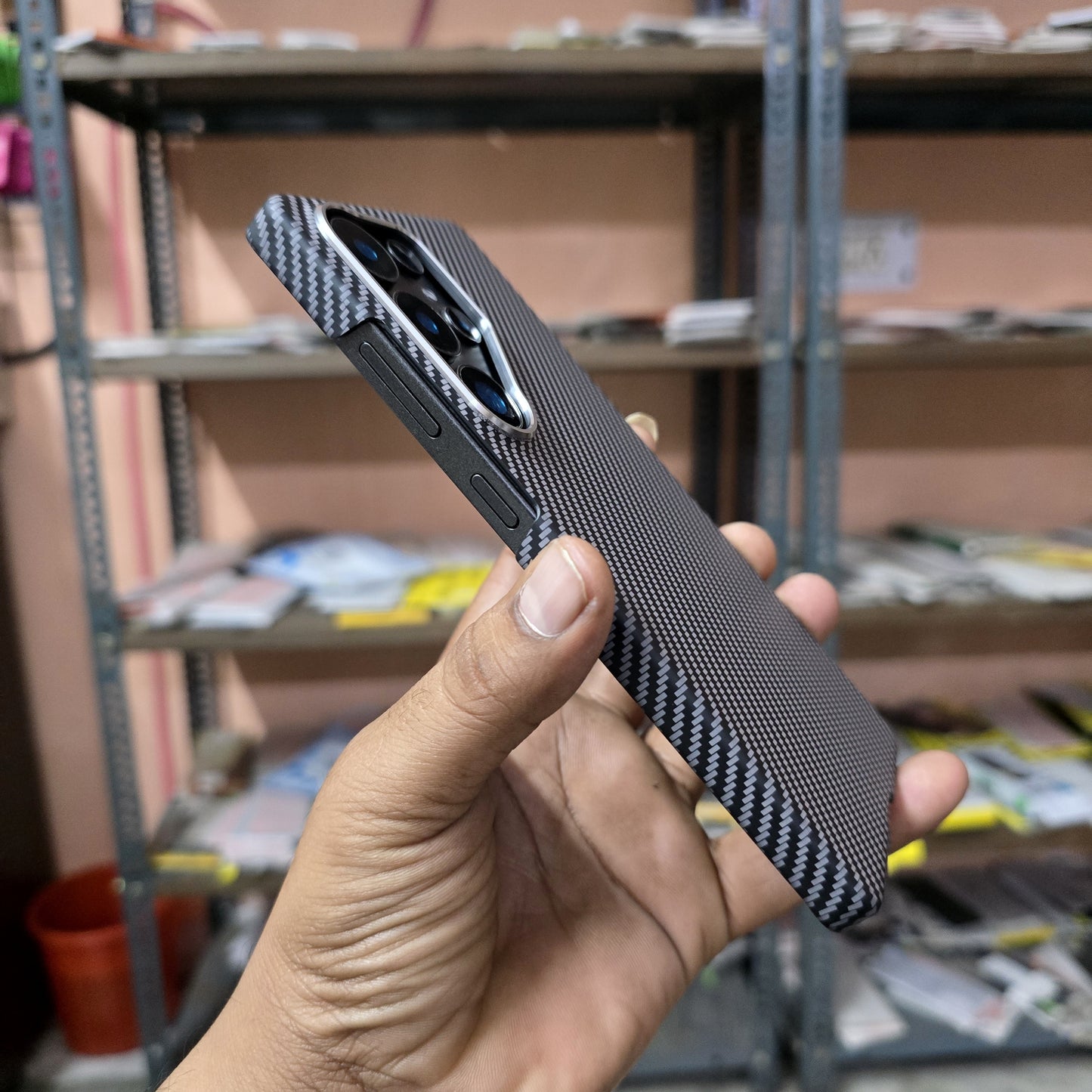 Samsung Galaxy S25 Ultra Carbon Case, Slim Thin Lightweight Minimalist Style Carbon Fiber Textures with Magsafe - Grey