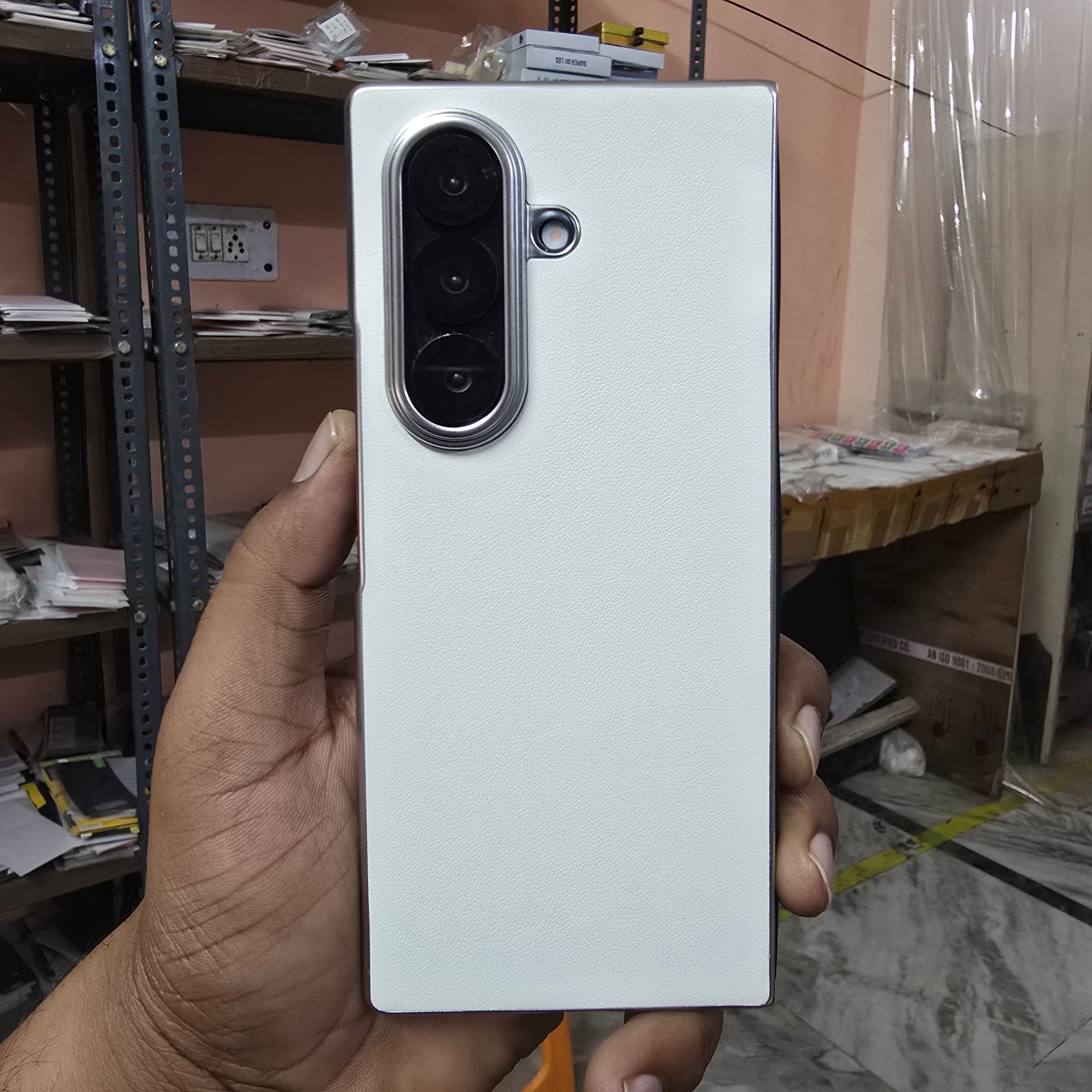 Samsung Galaxy Z Fold7 Premium Electroplating Leather Case Soft Inside - White