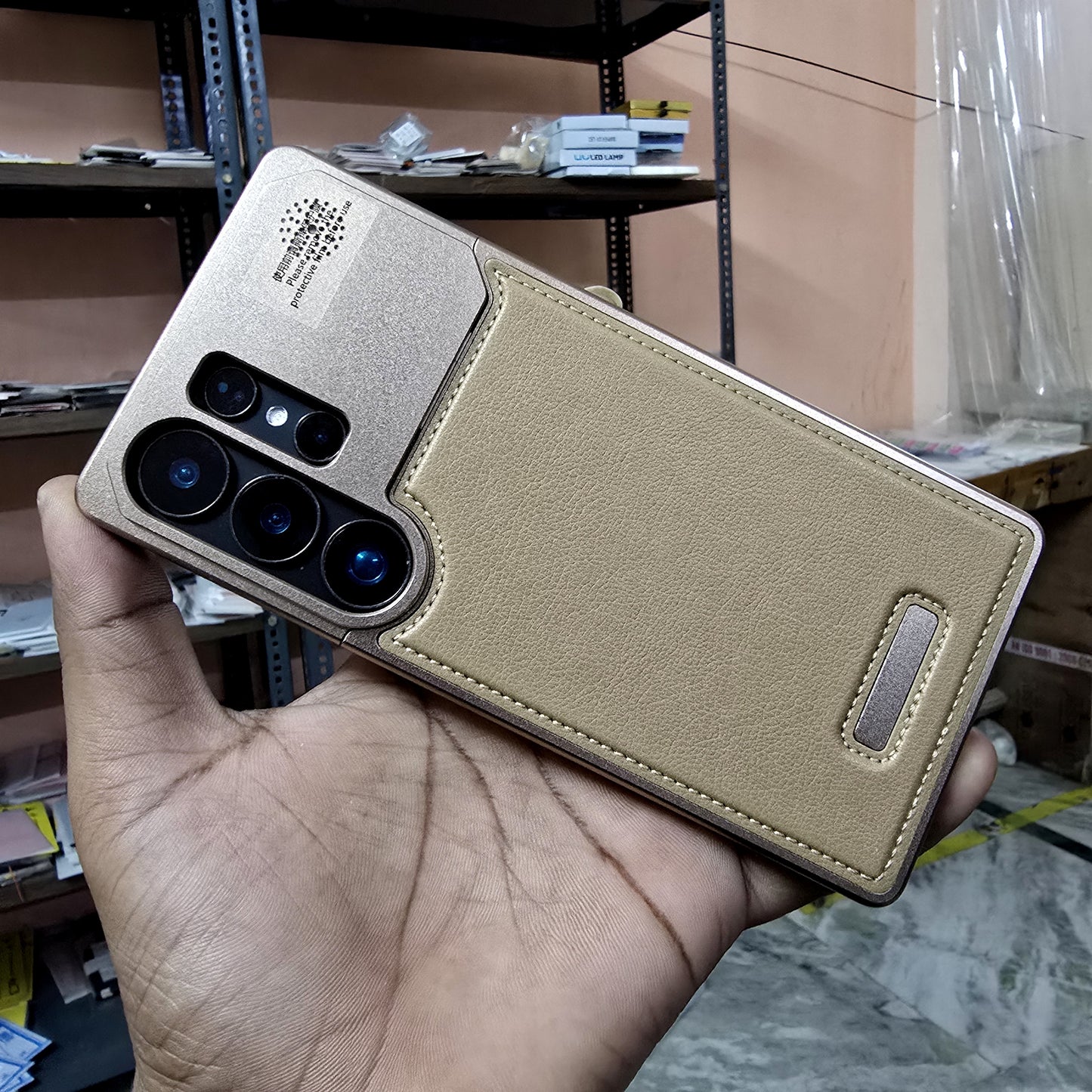 Samsung Galaxy S25 Ultra Metal Case, Aero Flex Aluminum Metal + Leather Frameless Cover Magsafe - Desert Brown