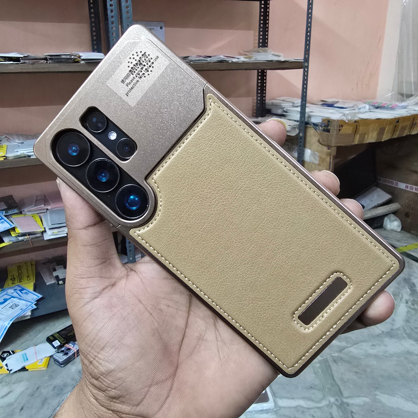 Samsung Galaxy S25 Ultra Metal Case, Aero Flex Aluminum Metal + Leather Frameless Cover Magsafe - Desert Brown