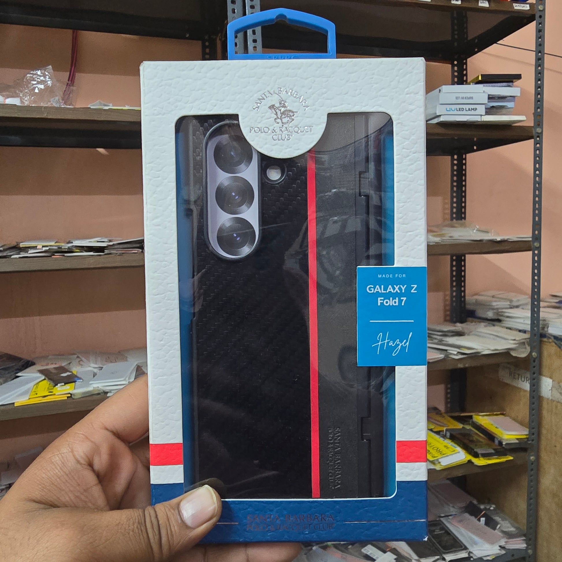 Samsung Galaxy Z Fold7 Original Santa Barbara Polo Hazel Series Leather Case with Hinge Protection & Front Glass - Black