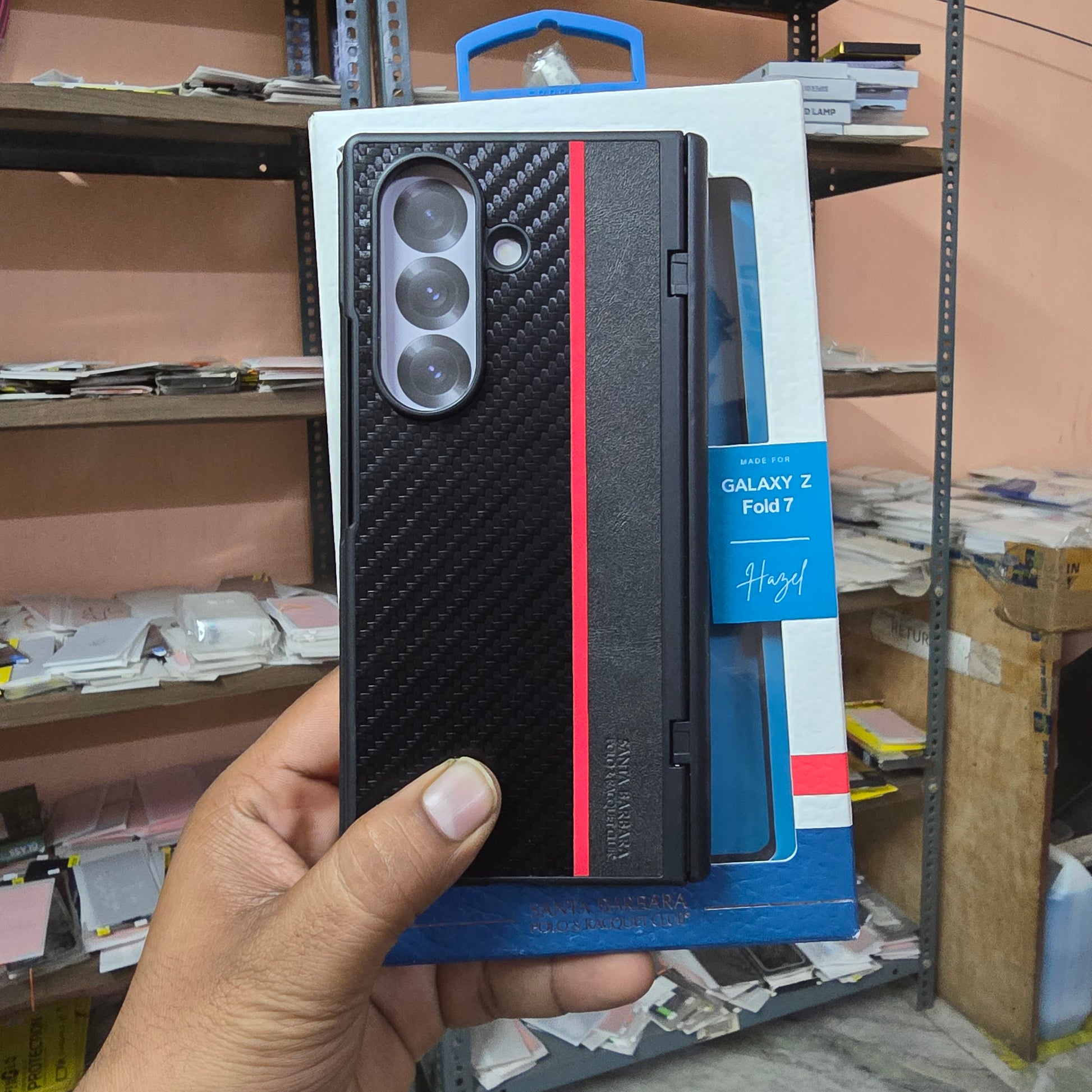 Samsung Galaxy Z Fold7 Original Santa Barbara Polo Hazel Series Leather Case with Hinge Protection & Front Glass - Black