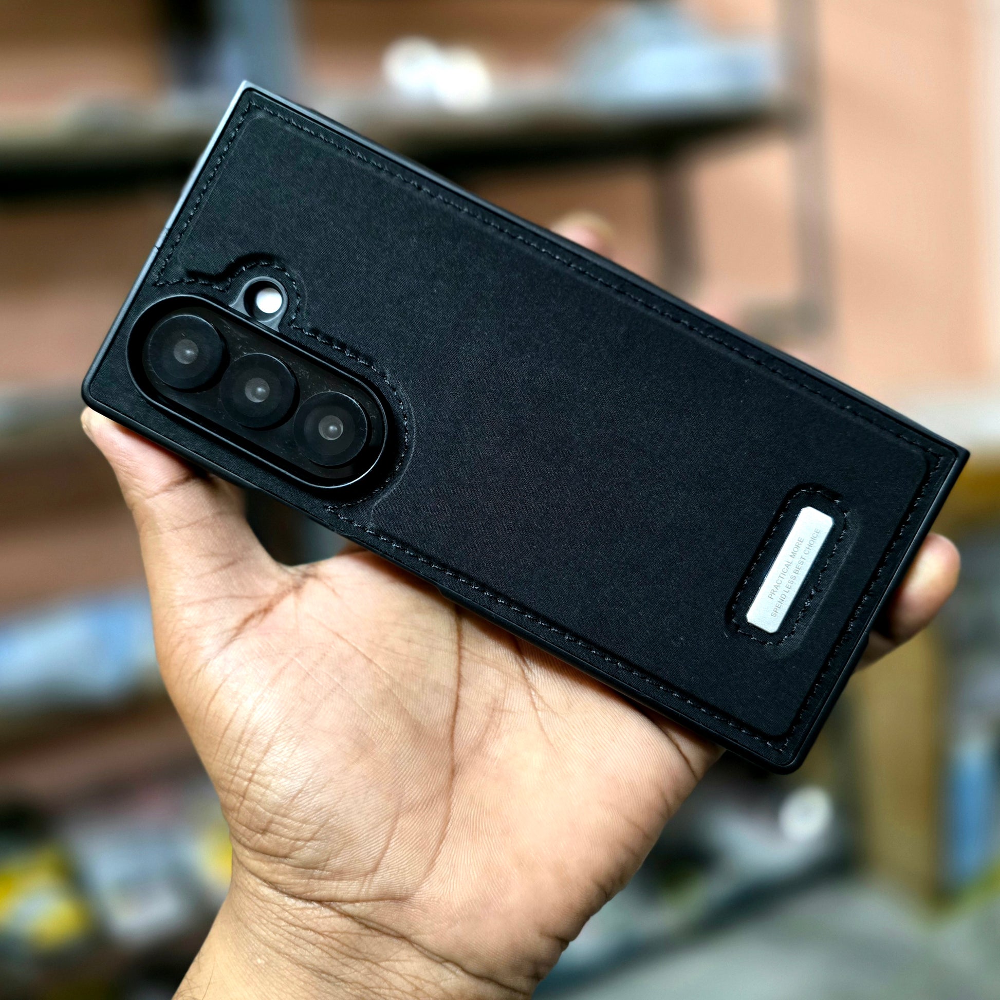 Samsung Galaxy Z Fold7 Classic Suede Leather Inner Fabric Cover with Magsafe - Black