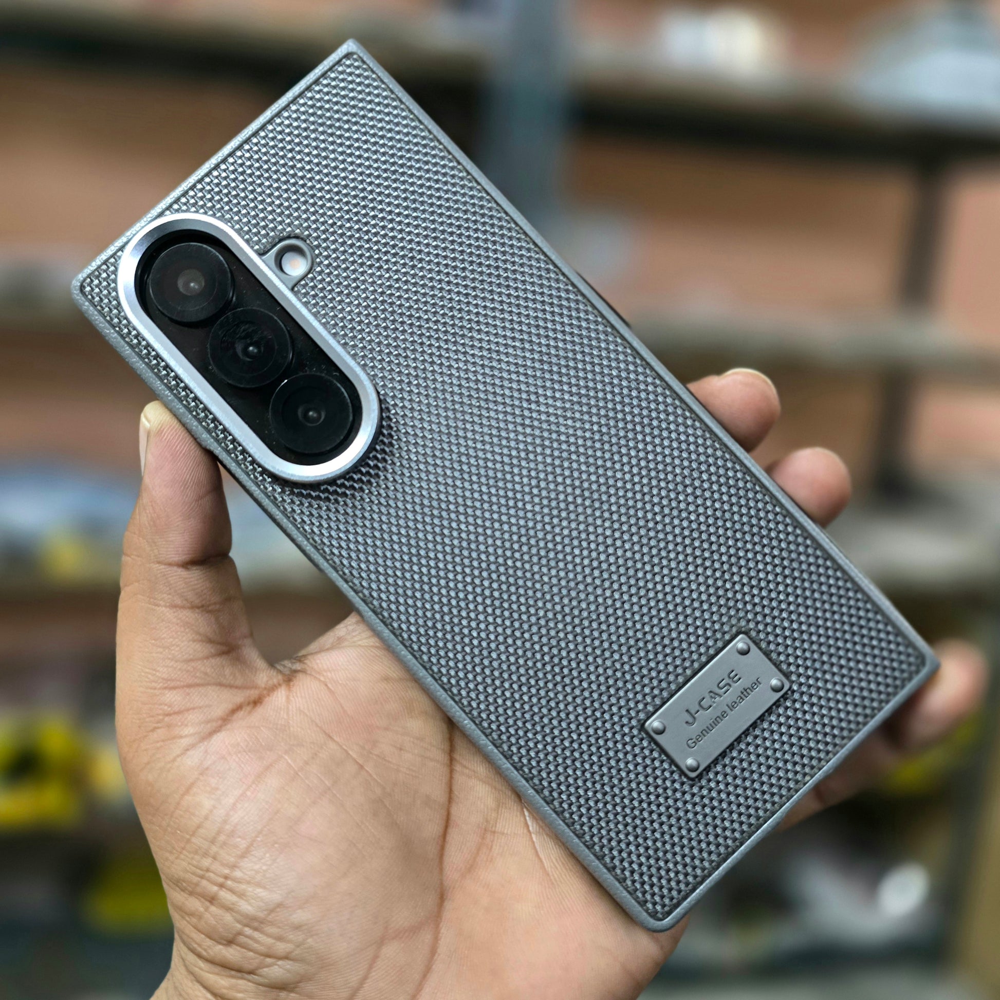 Samsung Galaxy Z Fold7 Dotted Vegan Leather Case Slim Cover with Metal Camera Protection - Grey