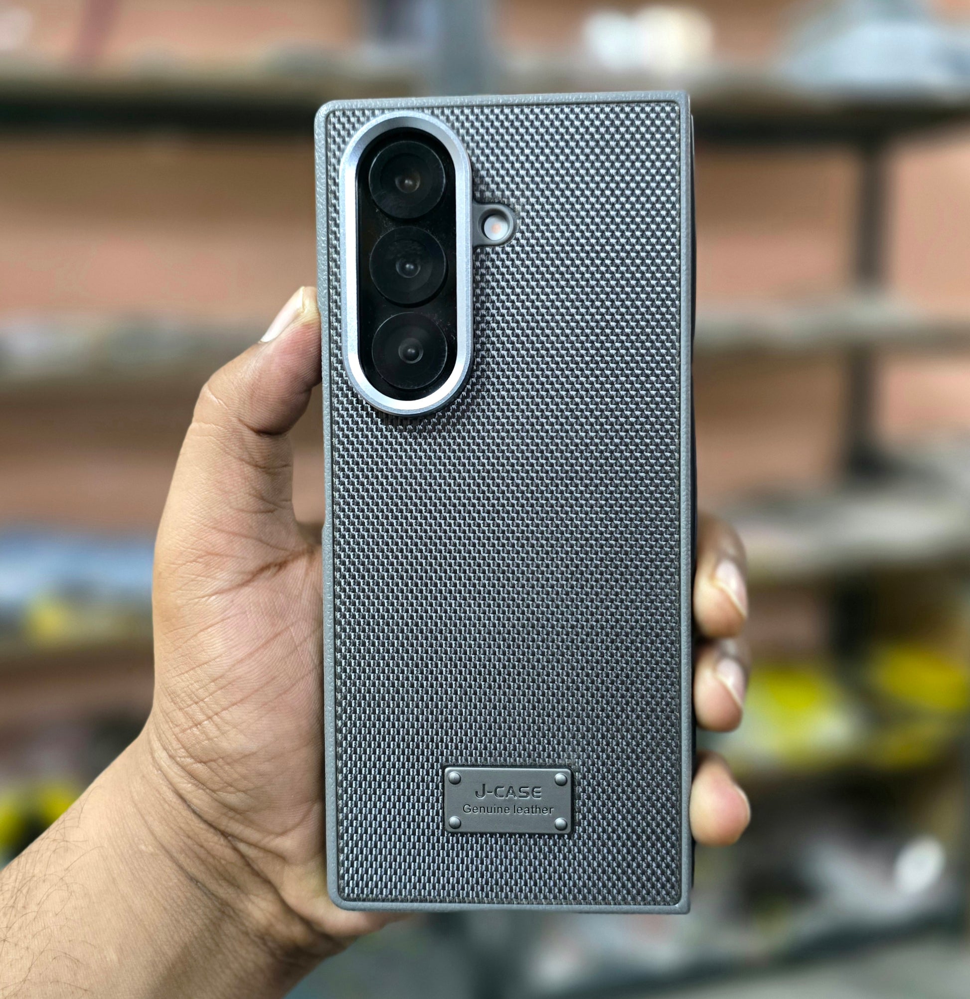 Samsung Galaxy Z Fold7 Dotted Vegan Leather Case Slim Cover with Metal Camera Protection - Grey