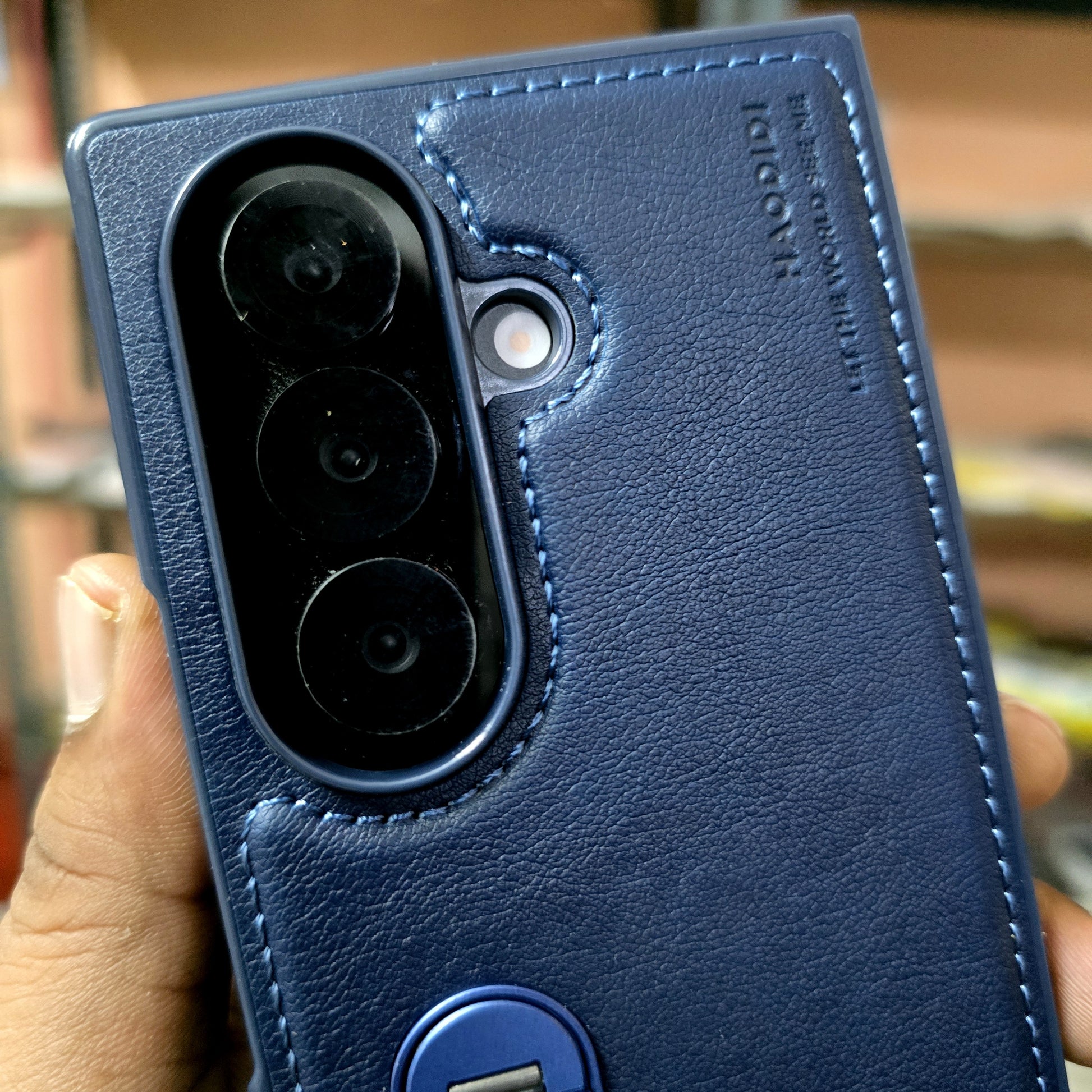 Samsung Galaxy Z Fold7 HBD Real Leather Case with Metal Stand - Blue