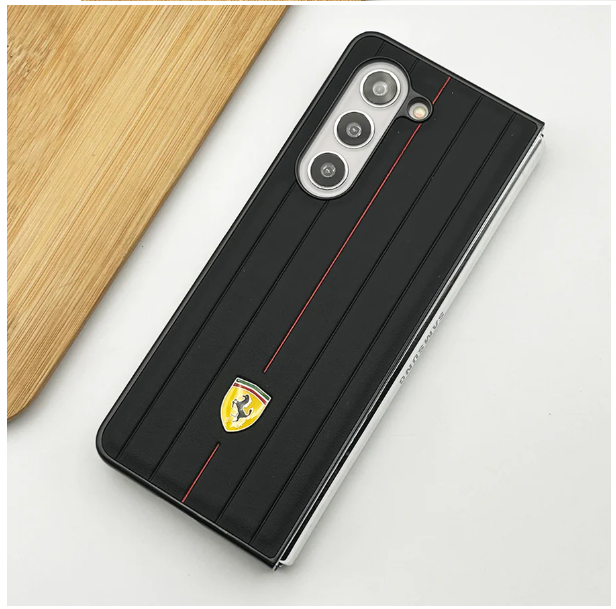 Samsung Galaxy Z Fold 4 Ferrari Sports Car Logo Suitcase Line Design Case- Black