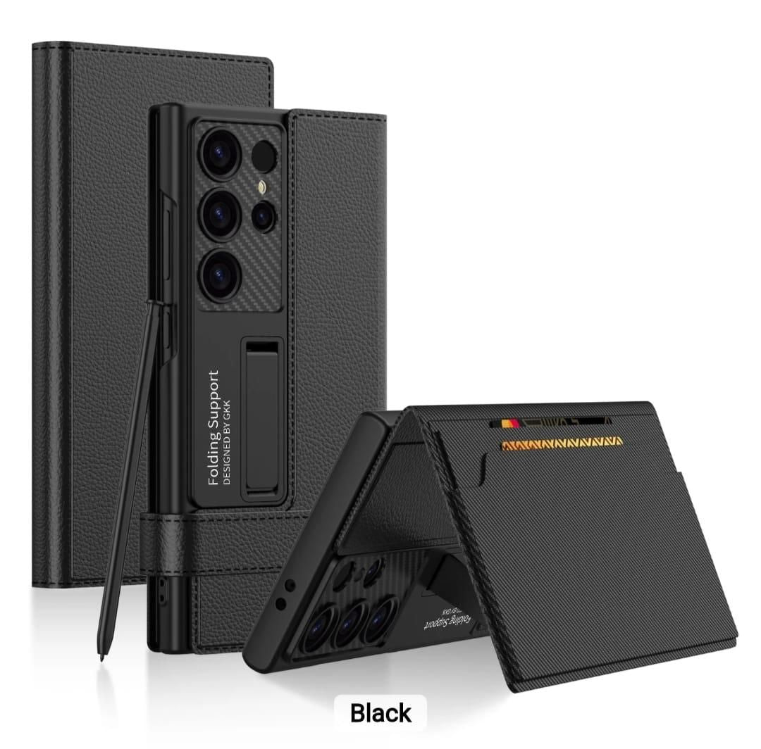 Samsung Galaxy S24 Leather Wallet Flip Cover With Kickstand Hard PC - Wine