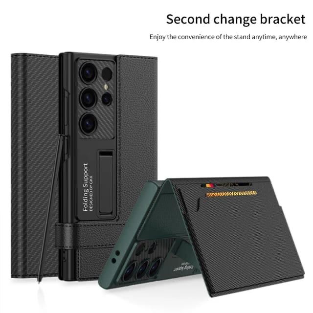 Samsung Galaxy S24 Leather Wallet Flip Cover With Kickstand Hard PC - Green
