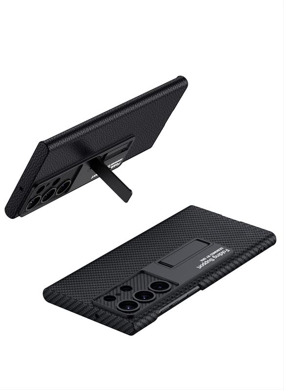Samsung Galaxy S23 Ultra Luxury Carbon Fiber Light Weighted with Kickstand and Shockproof Case - Carbon Black