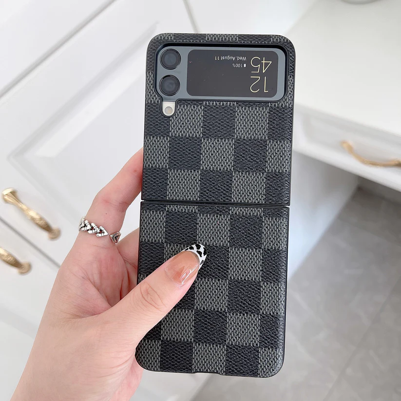 Samsung Galaxy Z Flip 4 Check Pattern Leather Back Case-Black