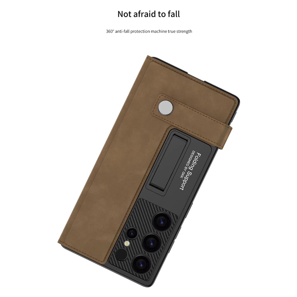 Samsung Galaxy S25 Ultra Leather Flip Cover, Wallet Case with Kickstand, Hard PC Magnetic Flip Case with Card Holder Slot