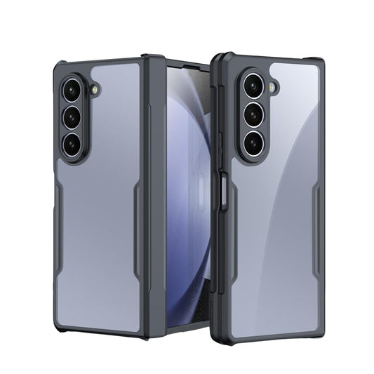 Samsung Galaxy Z Fold 6 Anti Yellowing Airbag Bumper Transparent Shockproof Case with Hinge Protection - Black