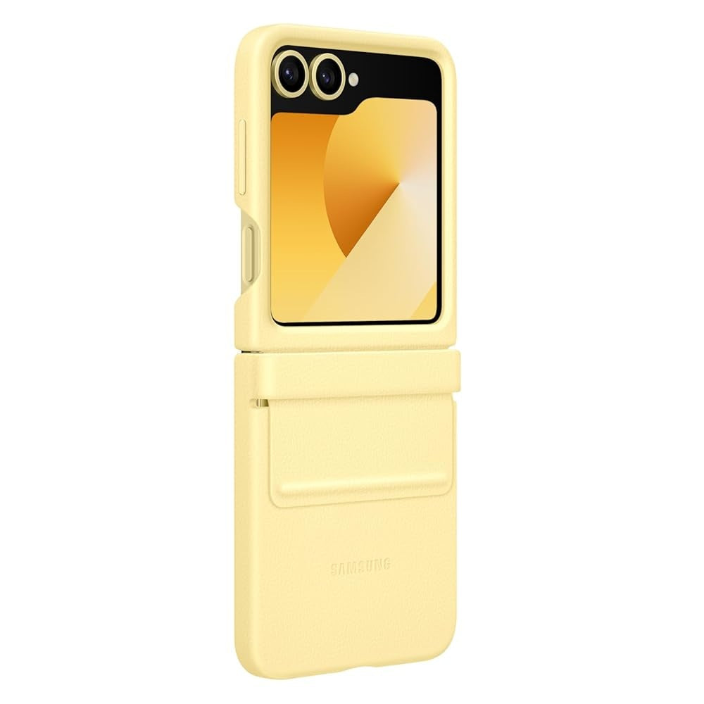 Samsung Galaxy Z Flip 6 Leather Case, Slim Leather Case Soft Inside with Hinge Protection - Yellow