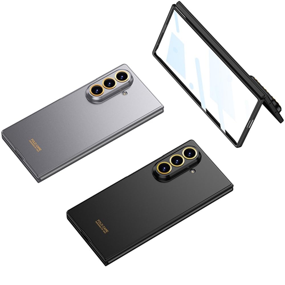 Samsung Galaxy Z Fold7 0.8mm Slim Hard Rugged Drop Proof Thin with Gold Ring Lens & Front Glass - Black