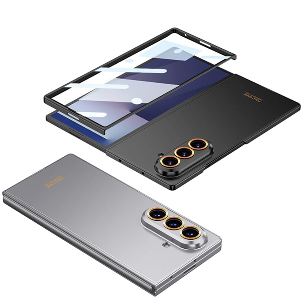 Samsung Galaxy Z Fold7 0.8mm Slim Hard Rugged Drop Proof Thin with Gold Ring Lens & Front Glass - Black