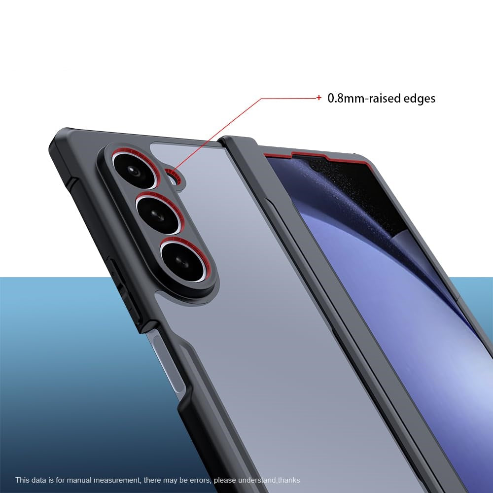 Samsung Galaxy Z Fold 6 Anti Yellowing Airbag Bumper Transparent Shockproof Case with Hinge Protection - Black