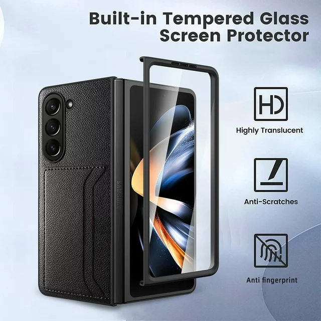Samsung Galaxy Z Fold 5 Anti-Shock Card Holder Leather Case-Black