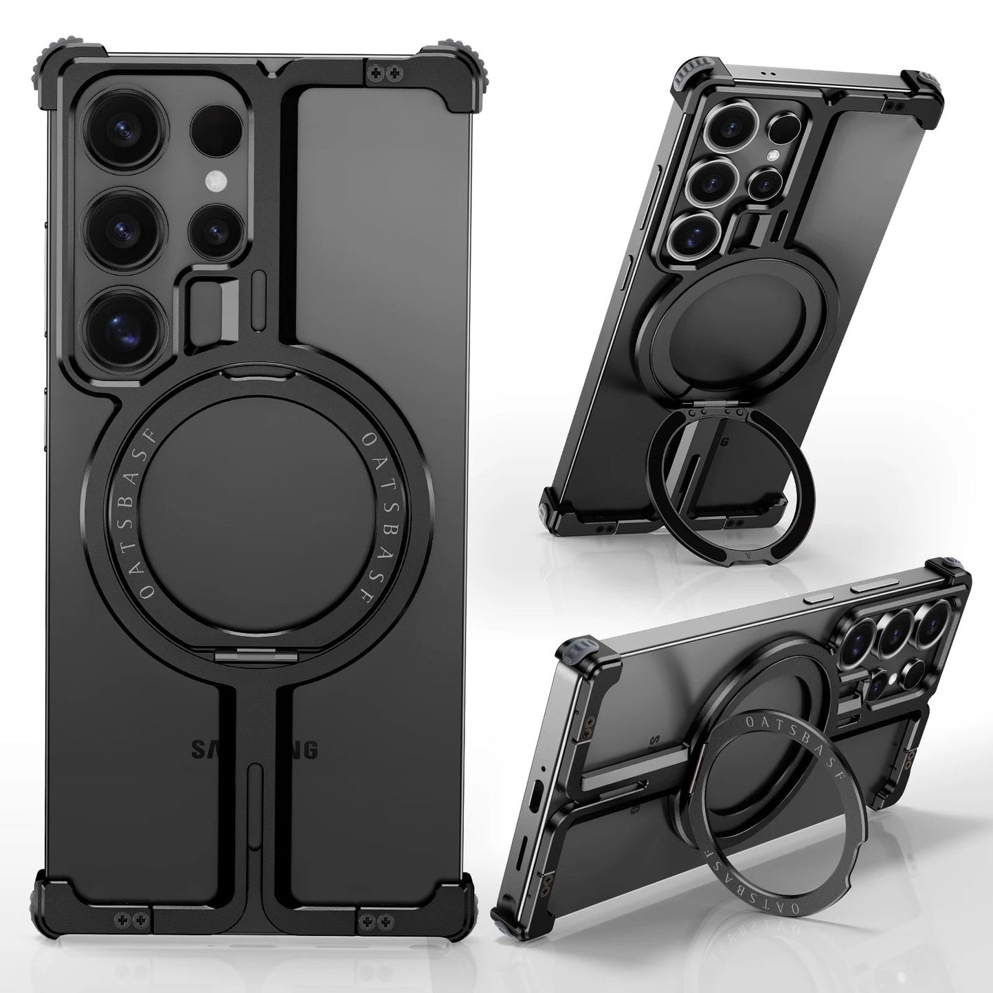Samsung Galaxy S25 Ultra Metal Case, Frameless, Strong Magnetic Kickstand with MagSafe Case - Black