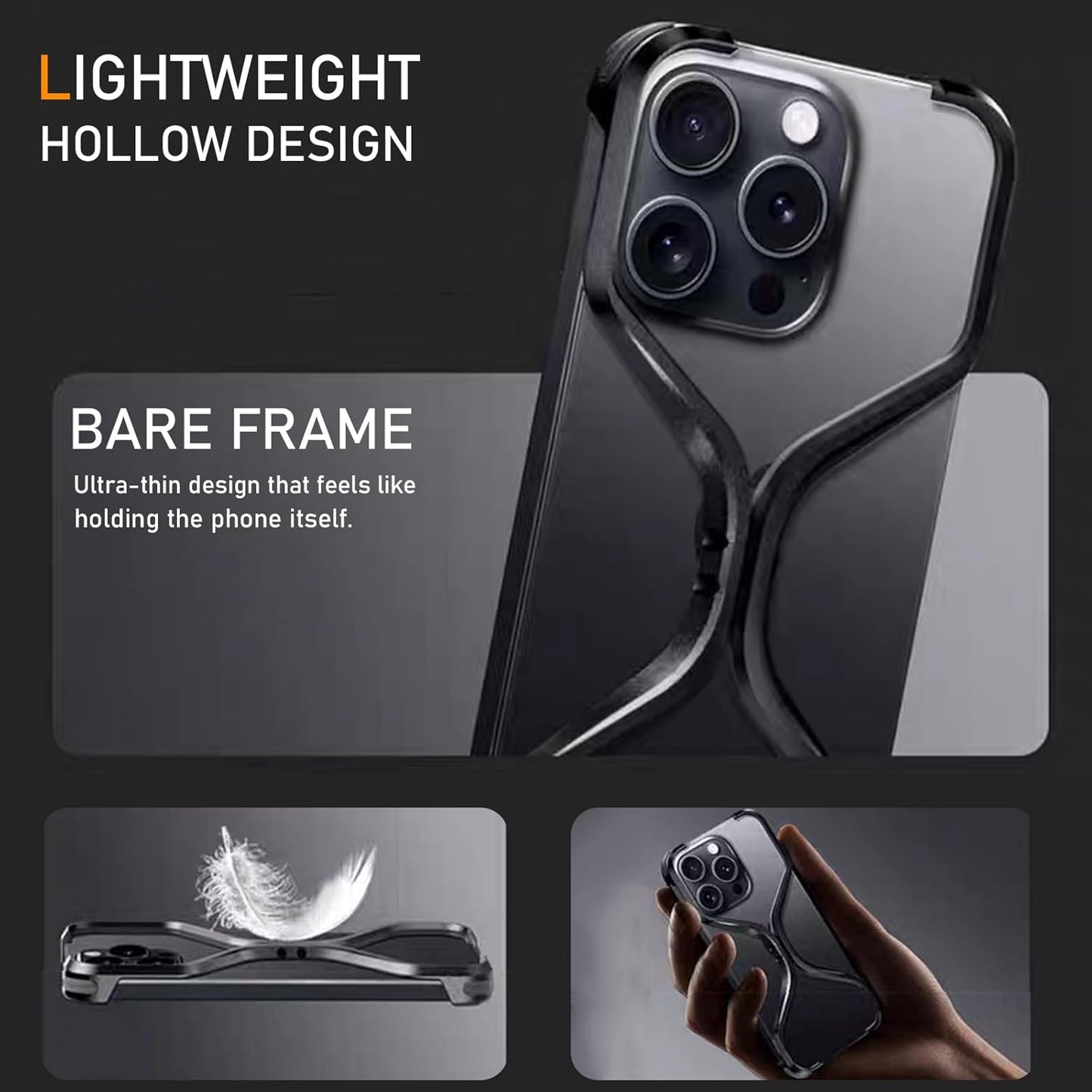 iPhone 15 Pro Max X Shape Metal Case Premium Metal Luxury Aluminum Rimless Case - Titanium
