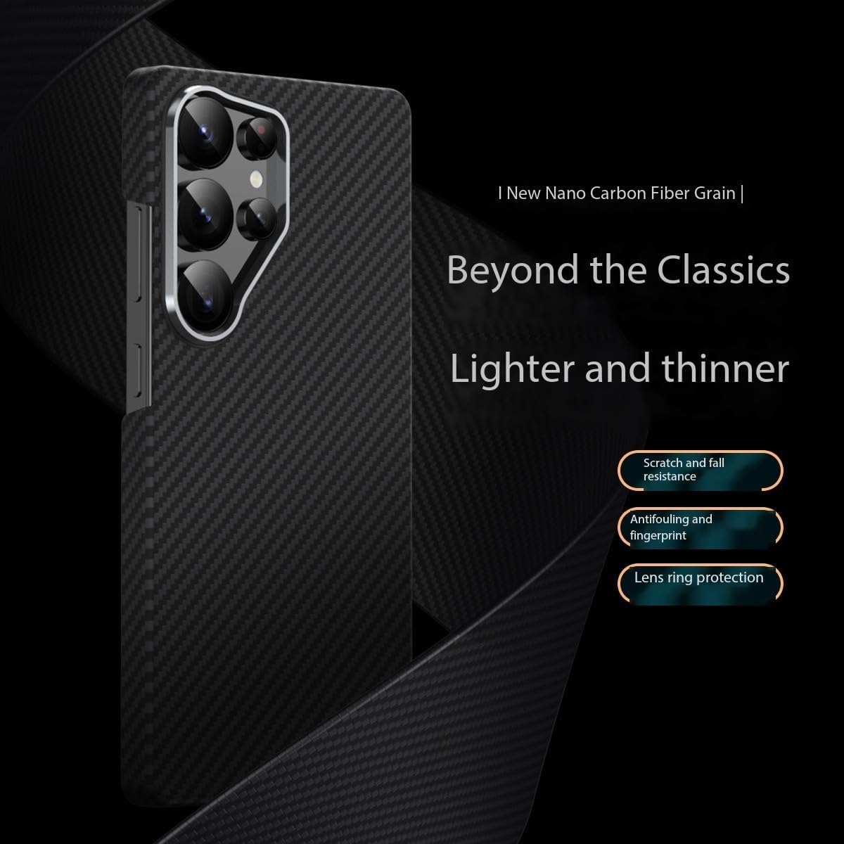 Samsung Galaxy S25 Ultra Carbon Case, Slim Thin Lightweight Minimalist Style with Carbon Fiber Textures with Magsafe - Black