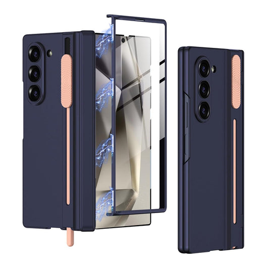 Samsung Galaxy Z Fold 6 Ultra Hybrid Premium Matte Frosted Case with Pen Holder, Magnetic Hinge Protection - Black