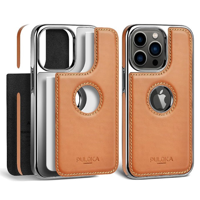 iPhone 15 Plus Leather Case Original Luxurious Premium Quality leather Case- Light Brown