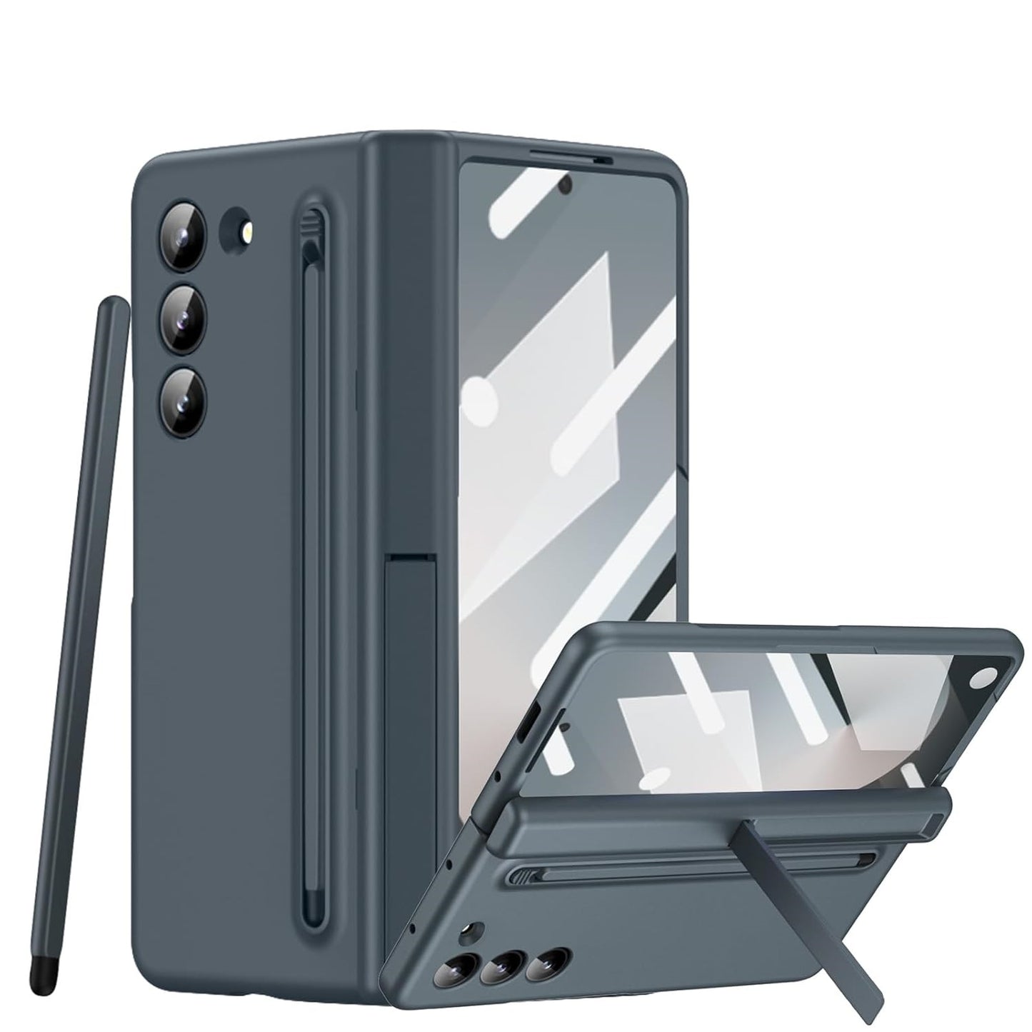 Samsung Galaxy Z Fold 6 Silky Liquid PC Matte S-Pen, Kickstand and Hinge Protection Case in-Built Front Glass - Grey