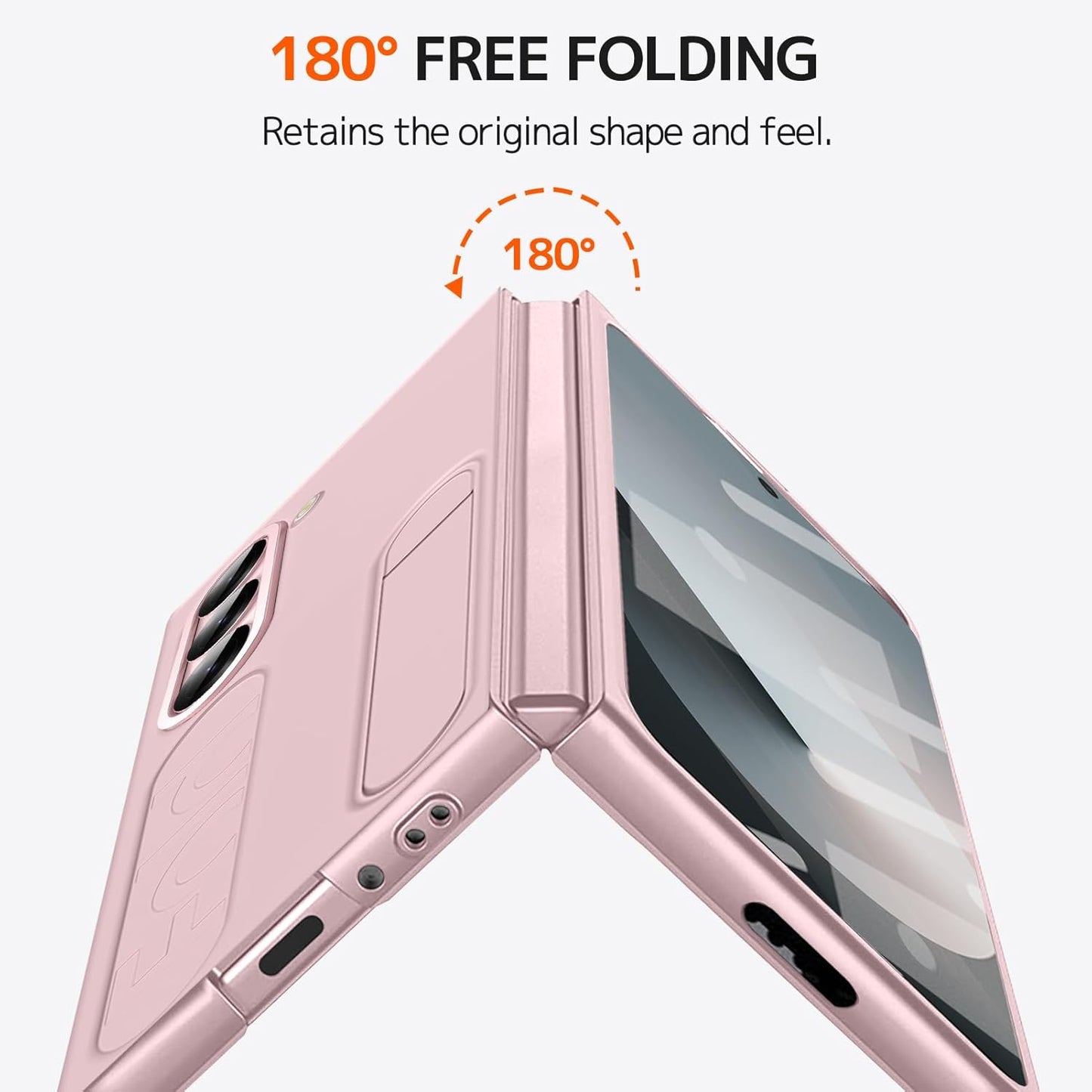 Samsung Galaxy Z Fold5 Silicon Case, Matte Finish Skin Feel Back Cover with Band & Kickstand - Pink