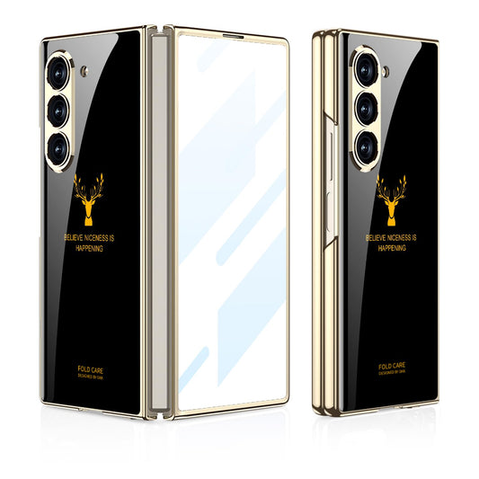 Samsung Galaxy Z Fold 6 Original GKK Glossy Deer Glass Case with Front Glass - Black Deer