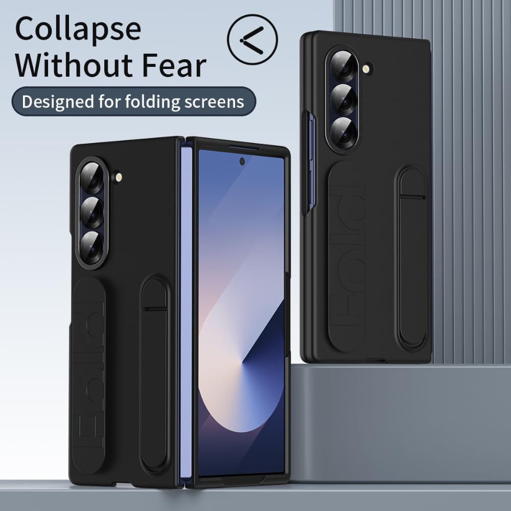 Samsung Galaxy Z Fold7 Skin Feel Silicon Case with Kickstand & Band - Black