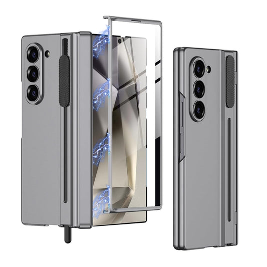 Samsung Galaxy Z Fold 6 Ultra Hybrid Premium Matte Frosted Case with Pen Holder, Magnetic Hinge Protection - Grey