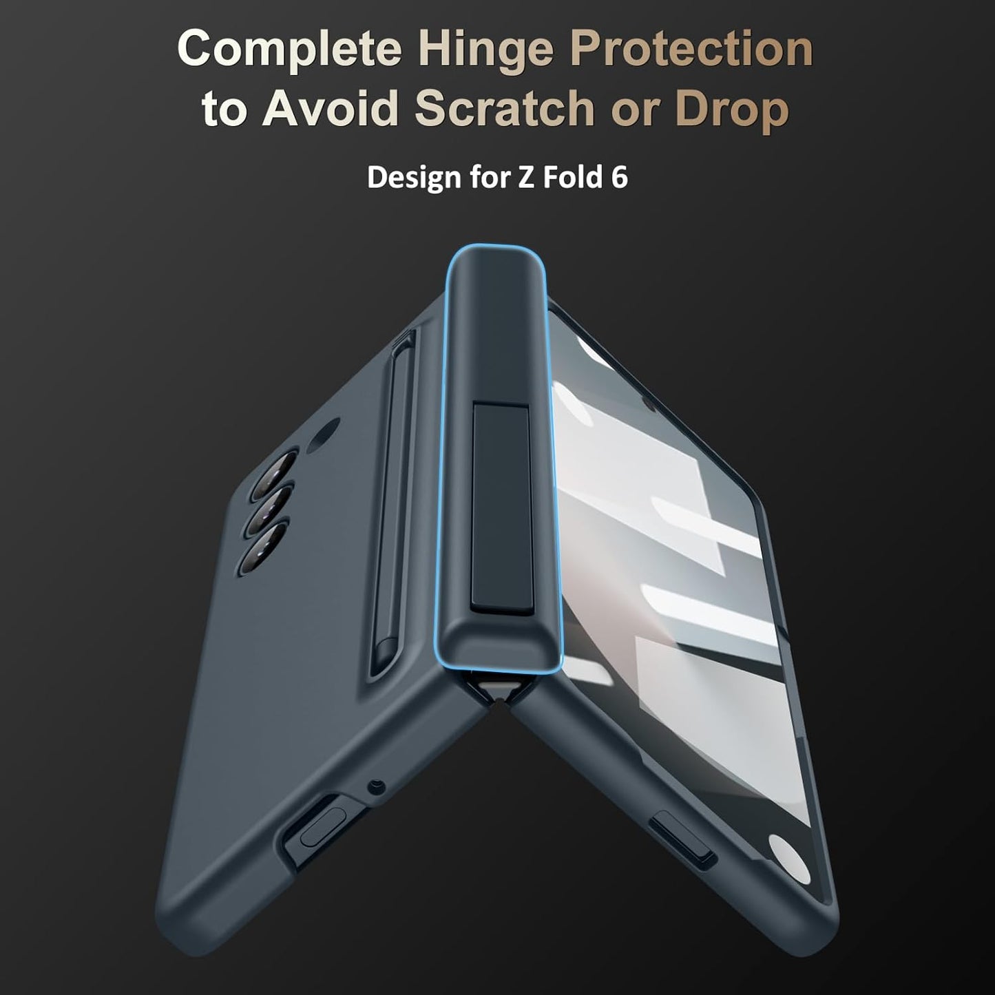 Samsung Galaxy Z Fold6 Silky Liquid PC Matte S-Pen, Kickstand and Hinge Protection Case in-Built Front Glass - Grey